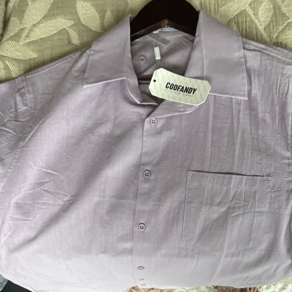 COOFANDY Men's Purple Solid Short Sleeve Button-Up Point Collar Shirt S